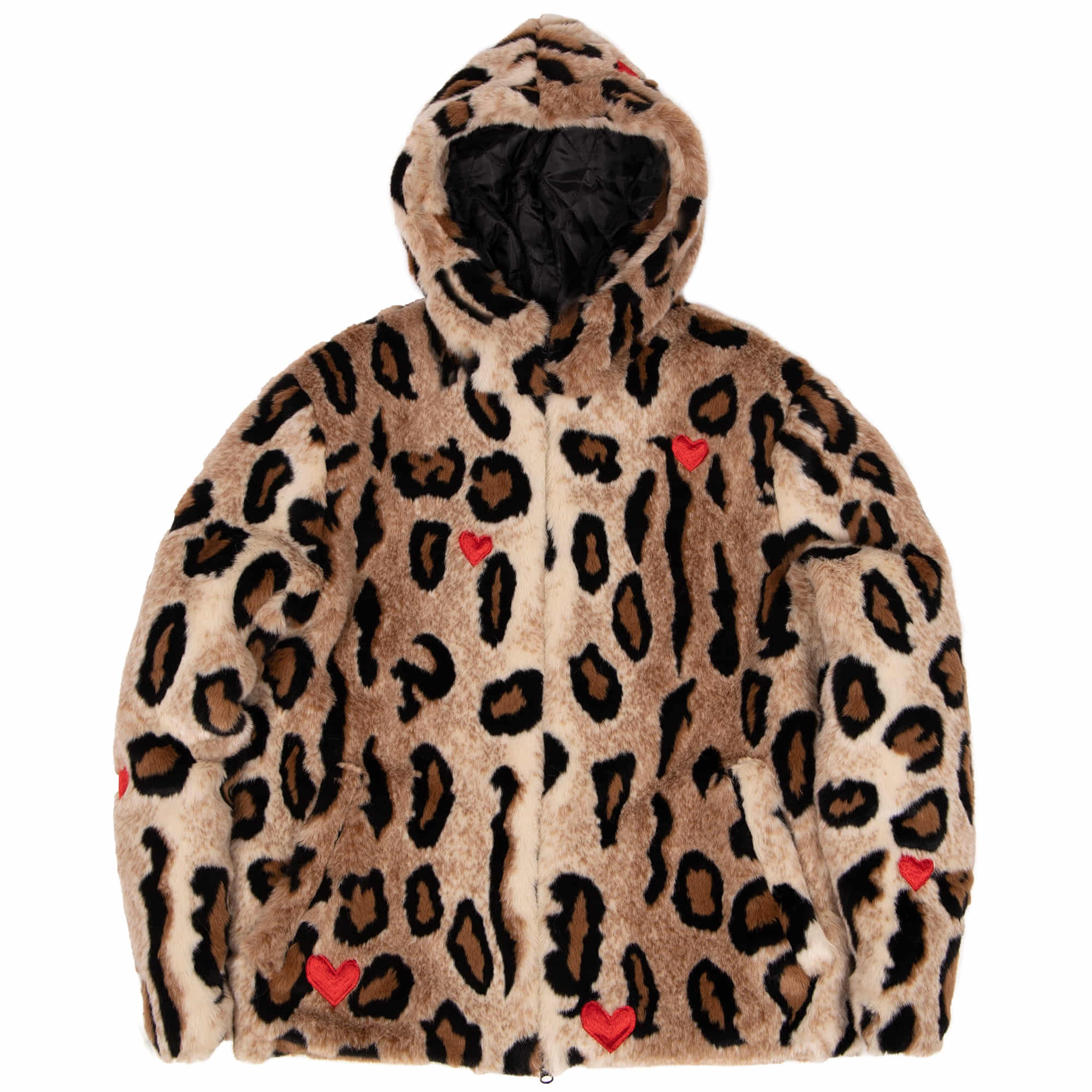 heart embroidery leopard fur hoodie